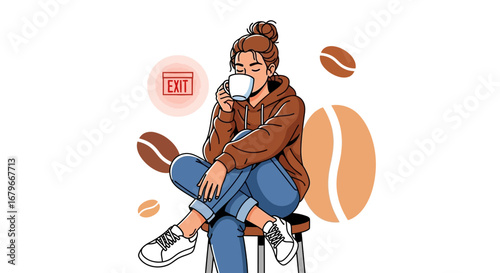 Woman Enjoying Coffee Break: A Moment Of Relaxation And Aromatic Pleasure