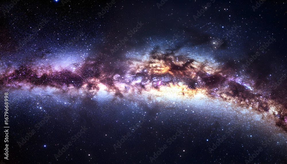 Fototapeta premium Majestic night sky view, a brilliant celestial display of the Milky Way, showcasing stars and cosmic dust