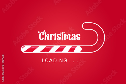 Christmas is coming. Holiday progress bar with Christmas candy stick in a red background