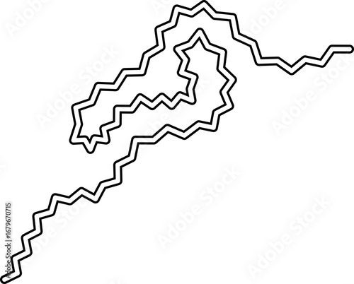 Dynamic continuous motion line with irregular zigzag undulations and a strong outline.