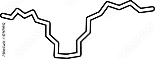 Continuous irregular path with a minimalist, flowing structure and a dynamic freehand contour.
