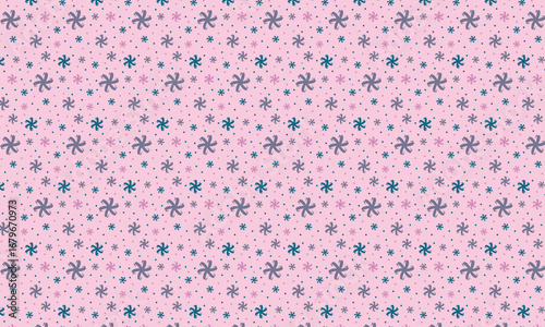 Abstract snowflakes and stars pattern on a delicate lilac background. Seamless vector ornament for a winter holiday decoration cover