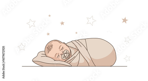Gentle Infant Resting Peacefully, Embraced in a Swaddling Blanket and Dreams