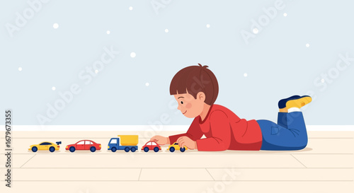 Happy Child Playing With Miniature Cars, A Fun And Joyful Afternoon Activity