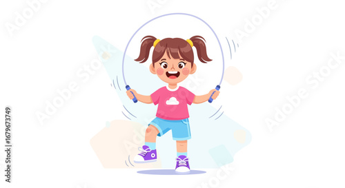 Girl Joyfully Skipping Rope, Promoting Youth Exercise, Healthy Lifestyle, and Fun Activities