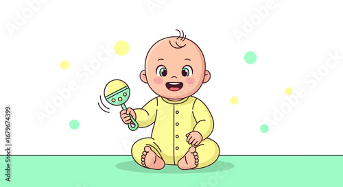 Happy Infant Playing With Rattle In A Playful and Joyful Scene