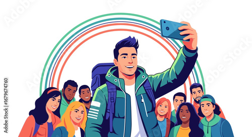 Group Of Diverse Friends Taking A Selfie While Sharing A Joyful Experience Together