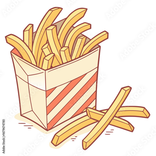 Illustration of french fries in a box on a light background