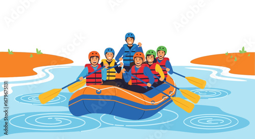 Group of People Whitewater Rafting, Having Fun, Adventure and Outdoor Recreation Experience