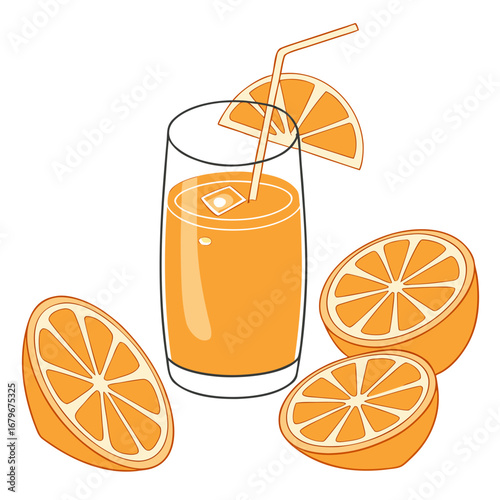 Vector art of orange juice in glass with slices