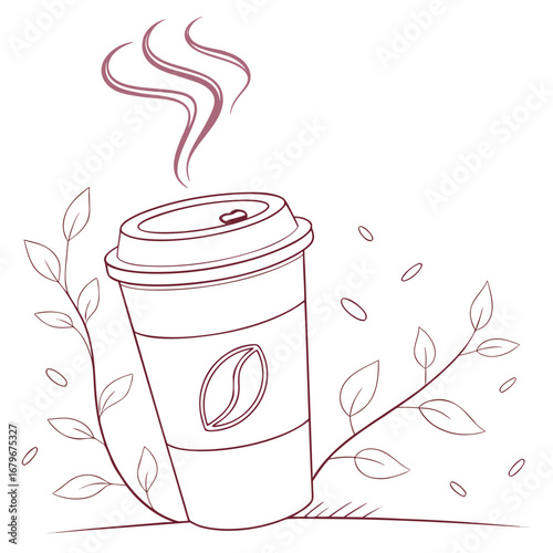 Vector art of hand drawn takeaway coffee cup with plant