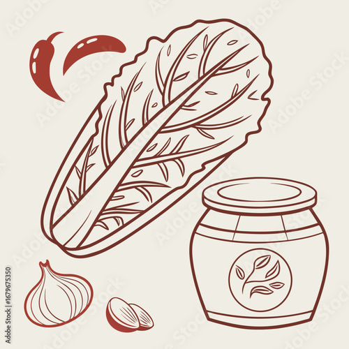 Vector art of outline drawing of kimchi ingredients