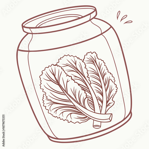 Vector art of outline drawing of kimchi in a jar