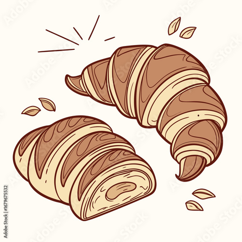 Vector art of two delicious croissants with seeds
