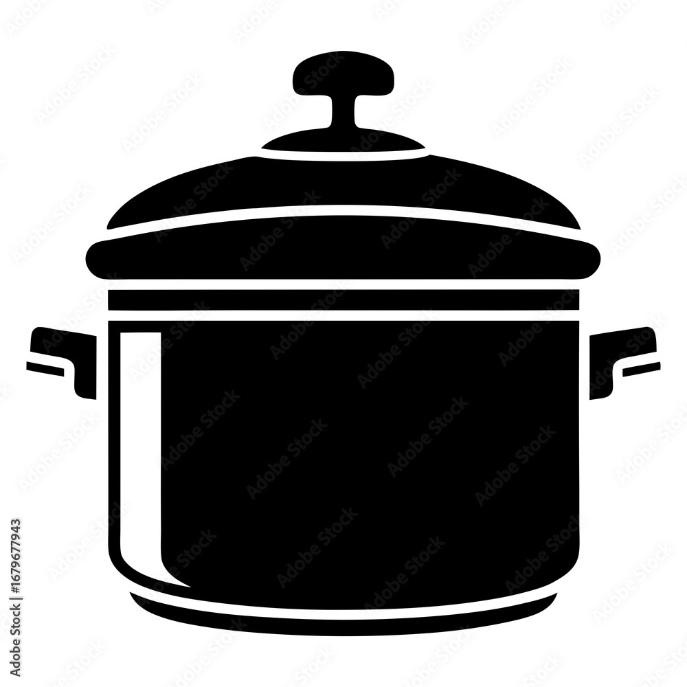 Fotografie Pressure Cooker Black Silhouette Vector on White Background