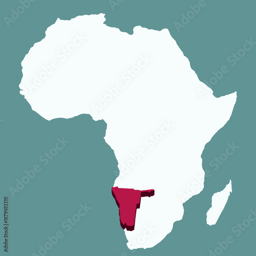 Namibia Country highlighted 3D map on Africa continent map vector illustration