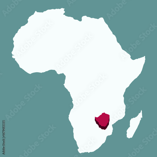Zimbabwe Country highlighted 3D map on Africa continent map vector illustration
