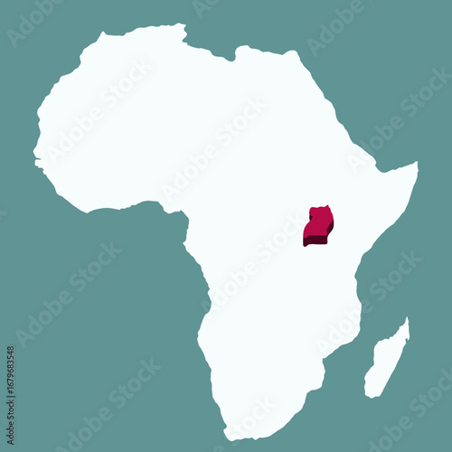 Uganda Country highlighted 3D map on Africa continent map vector illustration