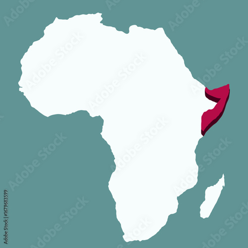 Somalia Country highlighted 3D map on Africa continent map vector illustration
