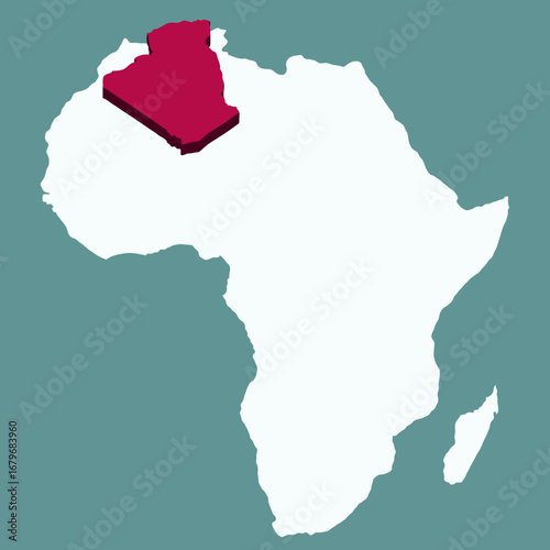 Algeria Country highlighted 3D map on Africa continent map vector illustration