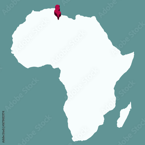 Tunisia Country highlighted 3D map on Africa continent map vector illustration