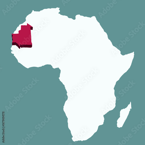 Mauritanie Country highlighted 3D map on Africa continent map vector illustration	