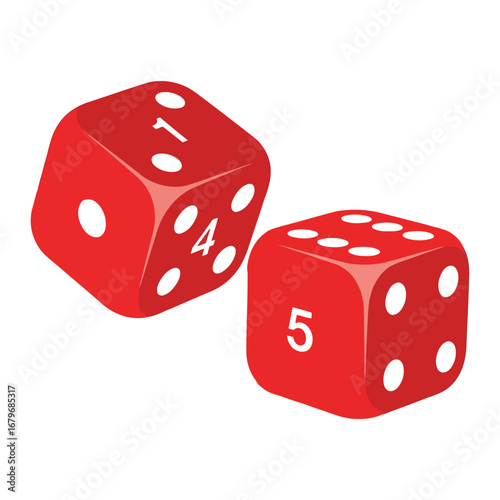 Vector art of two red dice showing a four and a one