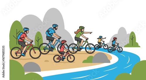 Family Cycling Expedition Through Verdant Valleys Along a Serpentine River Adventure