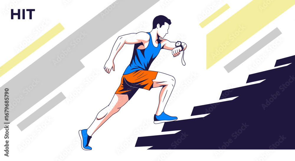 Fototapeta premium Energetic Athlete Ascending Steps with Speed Tracker Executing a Workout Routine