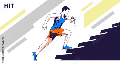 Energetic Athlete Ascending Steps with Speed Tracker Executing a Workout Routine