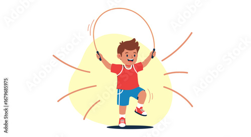 Energetic Boy Joyfully Jumping Rope in Sportswear, Playful Summer Activity