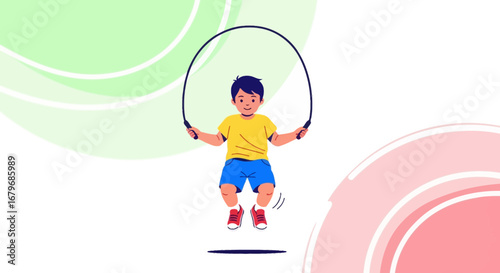 Energetic Boy Jumping Rope, Demonstrating Fitness and Positive Active Lifestyle