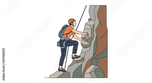 Energetic Climber Ascends Rock Face, Showing Perseverance And The Thrill Of Adventure