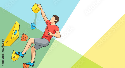 Energetic Climber Reaches The Summit Against Colorful Backdrop Achieving His Goal Successfully