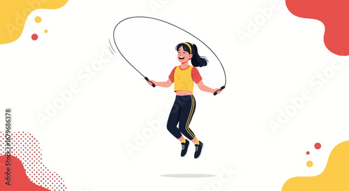 Energetic Girl Jumping Rope in a Cartoon Illustration with Dynamic Poses