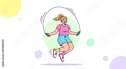 Energetic Girl Jumping Rope, Fitness Activity, Joyful Exercise, Healthy Lifestyle Digital Art