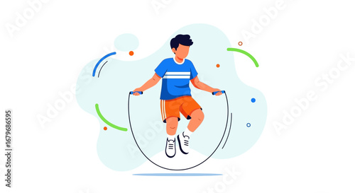 Energetic Kid Engaging in Jump Rope Exercise with a Dynamic and Colorful Illustration