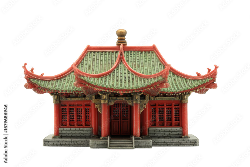 Fototapeta premium Miniature Chinese Temple Model on Transparent Background
