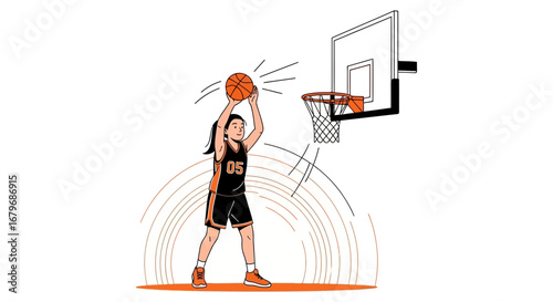 Female Basketball Player Aiming to Shoot the Ball into the Hoop for a Game