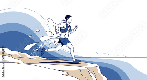 Energetic Runner Leaps Across Cliffs, Capturing Motion and Freedom of Movement