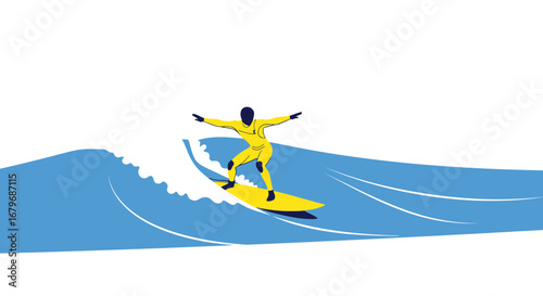 Energetic Surfer Gliding Upon A Dynamic Wave, Displaying Athleticism And Water Sport Adventure