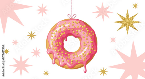 Festive donut illustration with star decorations perfect for holiday themed projects now