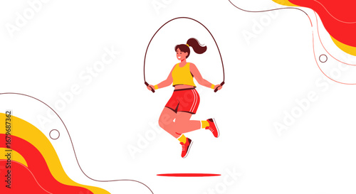 Energetic Woman Skipping Rope in a Bright and Modern Fitness Illustration