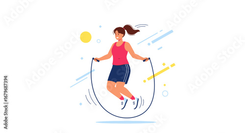 Energetic Woman Skipping Rope, Exercising, Staying Active, Healthy Lifestyle Concept