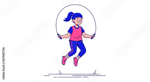 Energetic Young Girl Joyfully Jumping Rope For Fun And Exercise Daily