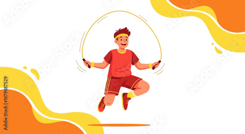 Energetic Young Man Jumping Rope in a Colorful Illustration with Abstract Background