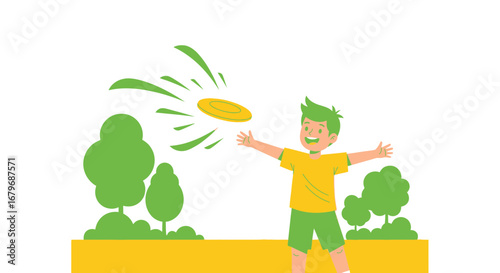 Energetic Youth Playing Frisbee In A Park Enjoying A Bright Sunny Day Outdoors