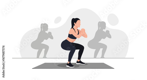 Fitness Illustration Featuring Squats Exercise Depicted With a Dynamic Female Character
