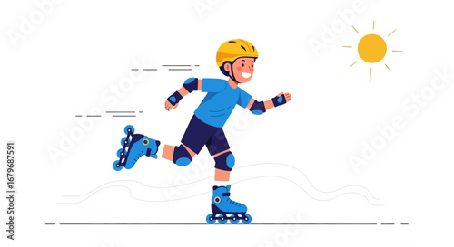 Energetic Youth Rollerblading Under The Sun, Enjoying Sports and Recreation Activities