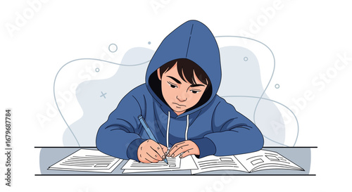 Focused Individual Writing On Paper, Capturing Concentration, Completing Tasks With Precision